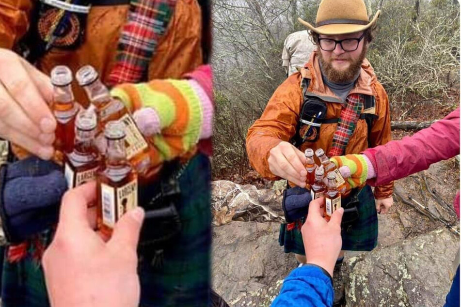 Four bottles but only three arms? What is going on in this picture?