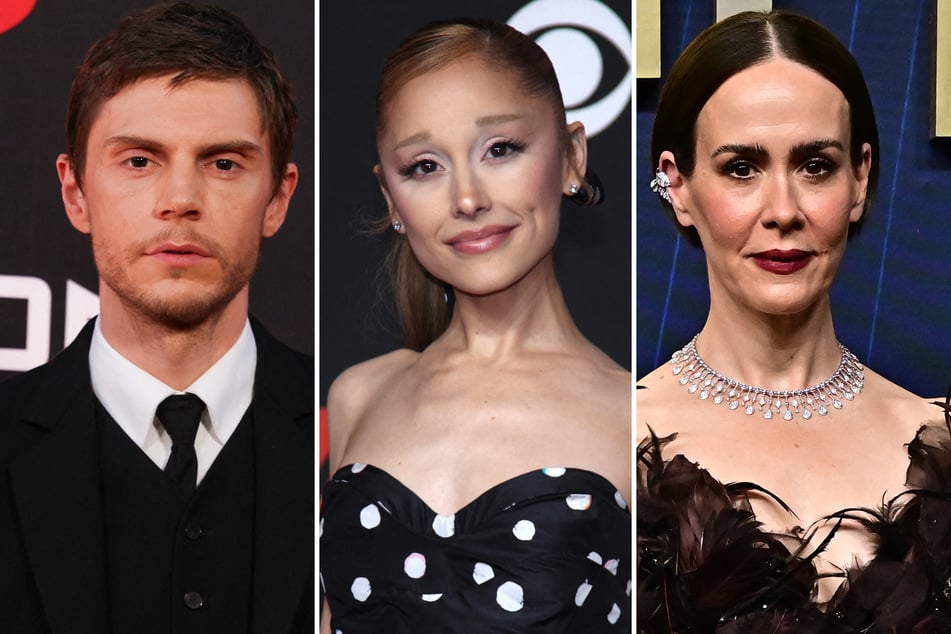 Ariana Grande (c.) will star alongside franchise favorites Evan Peters (l.) and Sarah Paulson in season 13 of American Horror Story.