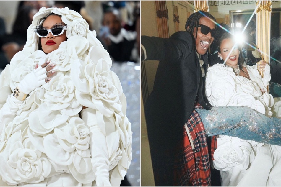 Rihanna (l) dropped more pics of her stunning attire for this year's Met Gala.