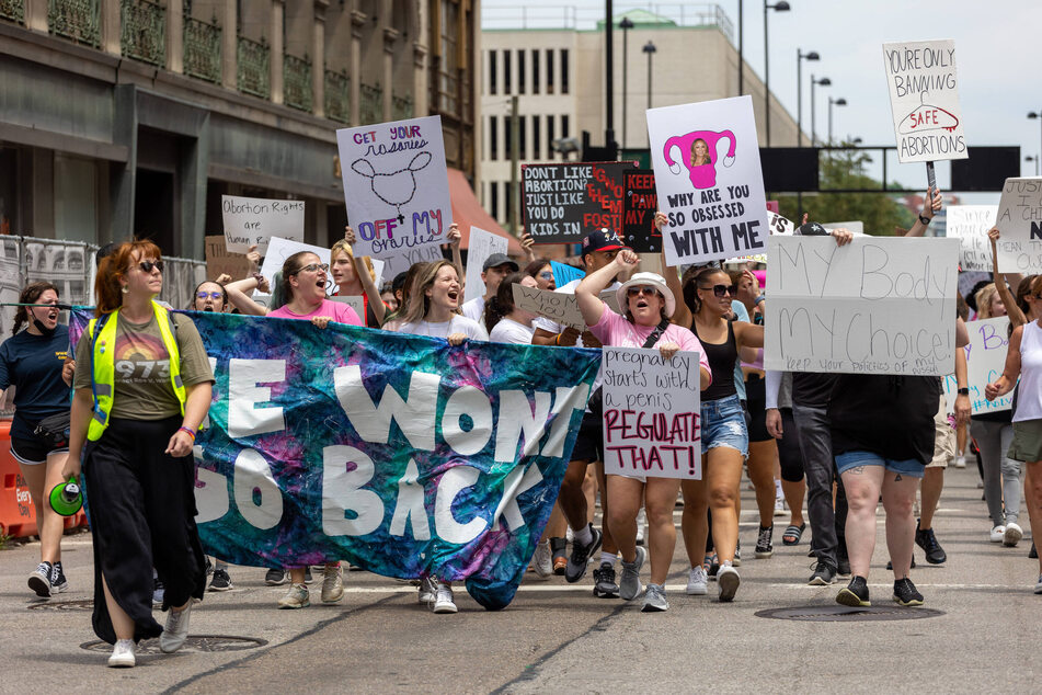 Ohioans rally against abortion restrictions following the Supreme Court's decision to overturn Roe v. Wade.