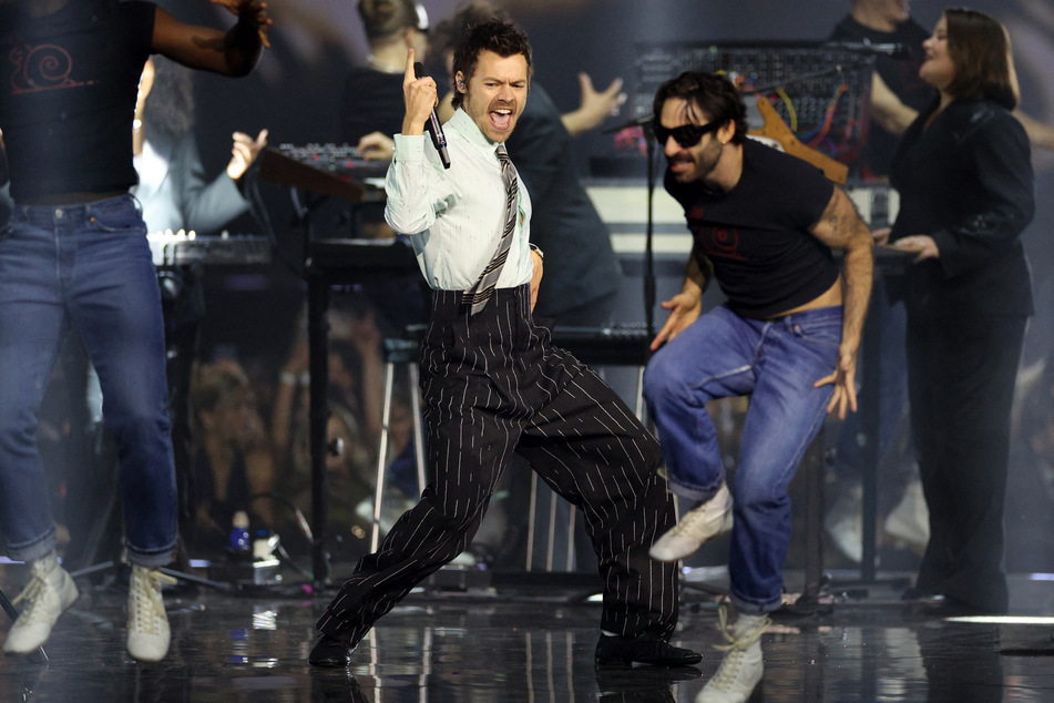 Harry Styles performs on stage during the BRIT Awards at the Co-op Live Arena in Manchester, UK, on February 28, 2026.