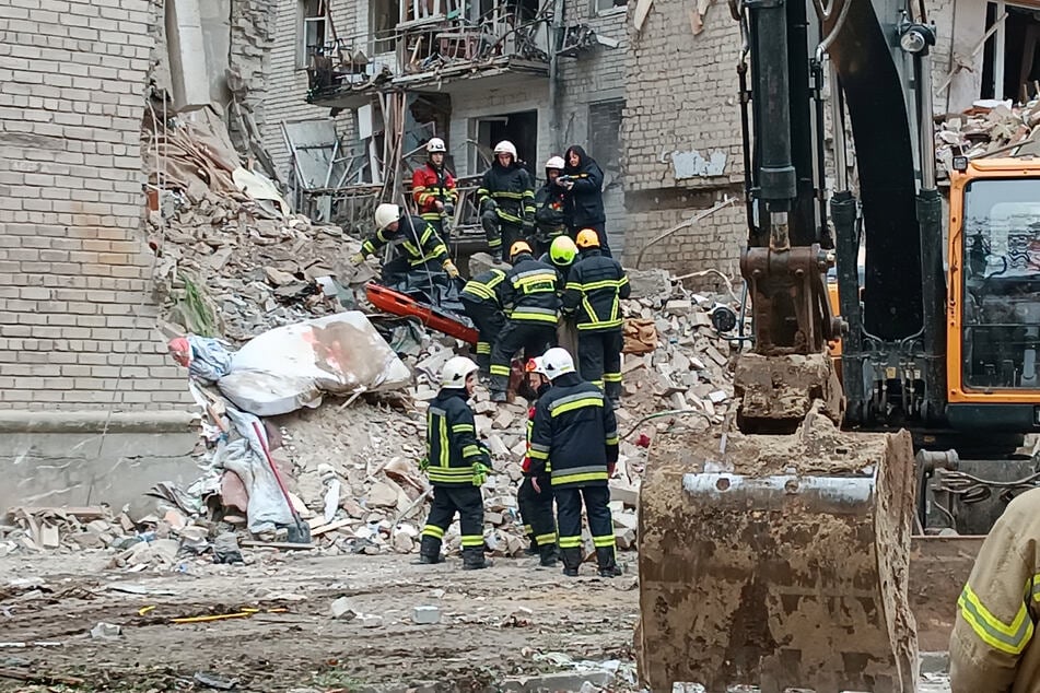 The ruins of a residential building in Mykolaiv after a Russian missile strike.