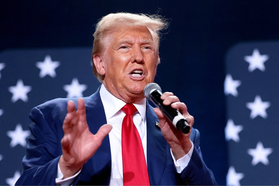Donald Trump speaking during a town hall at the Crown Center Arena in Fayetteville, North Carolina on October 4, 2024.