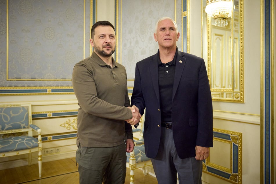 Ukraine's President Volodymyr Zelensky welcomes former US Vice President Mike Pence in Kyiv.