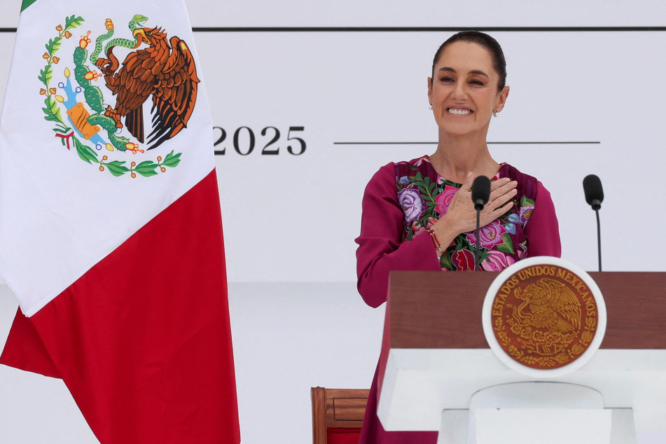Mexico's President Claudia Sheinbaum holds a rally to mark her government's first 100 days, at Zocalo square in downtown Mexico City.