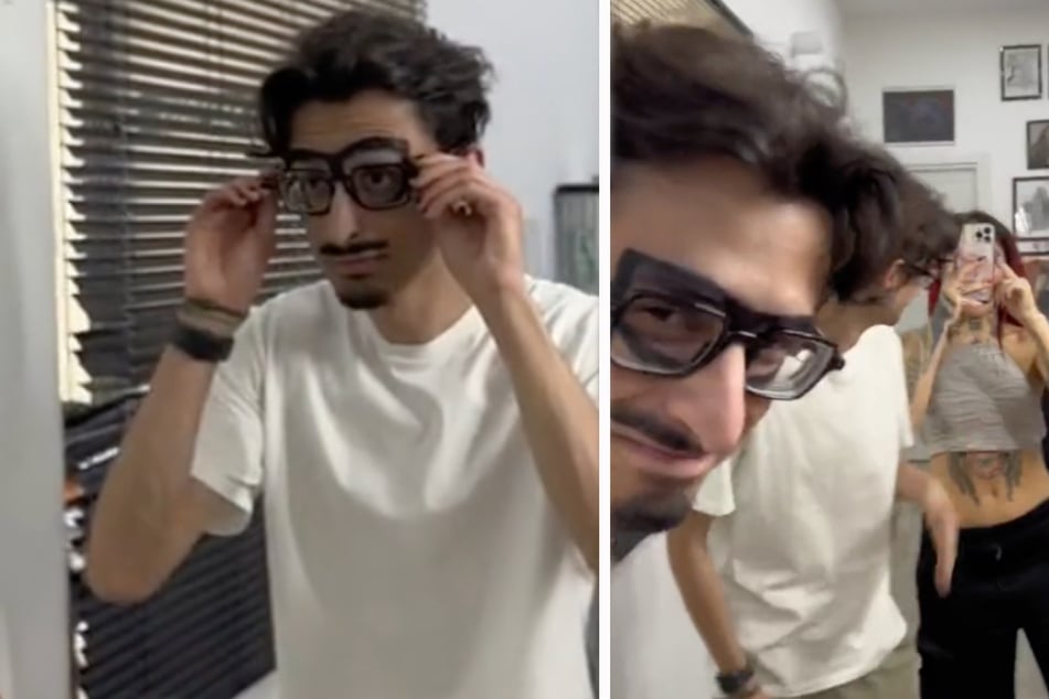 Tattoo artist takes extreme measures to help client remember his glasses!