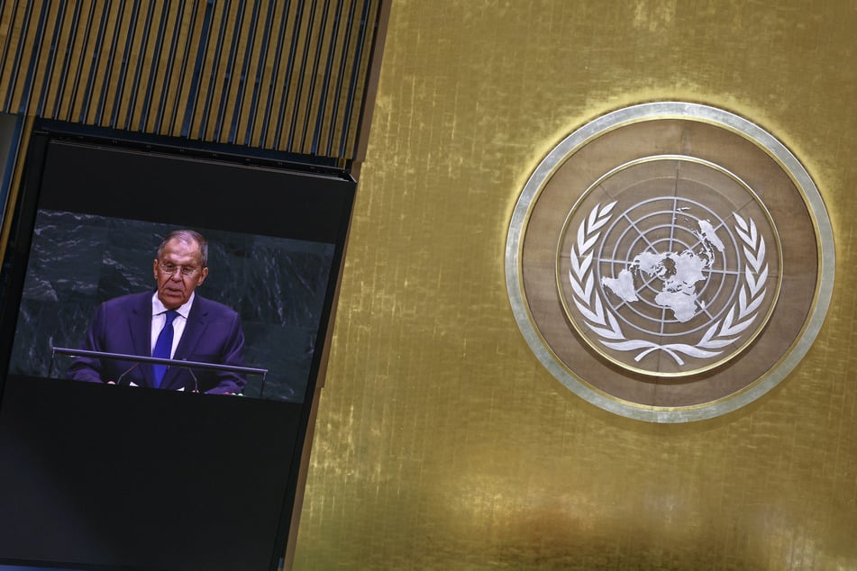 Russia's Foreign Minister Sergey Lavrov speaks during the 81st United Nations General Assembly at the UN headquarters in New York City on September 26, 2026. He accused Europe of "doing everything it can to thwart peace talks."