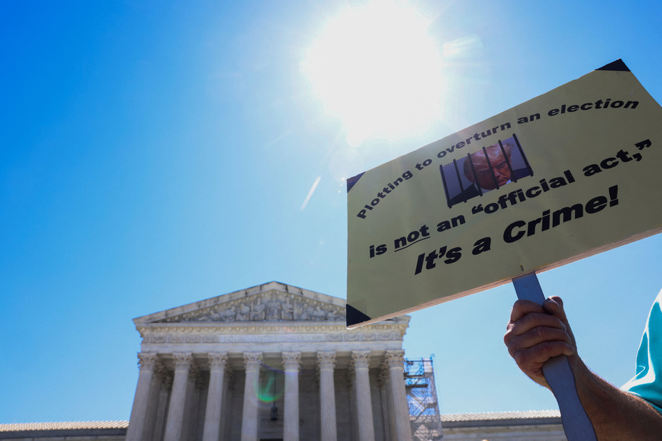 Protesters demonstrated in front of the Supreme Court building ahead of the historic ruling on Monday.