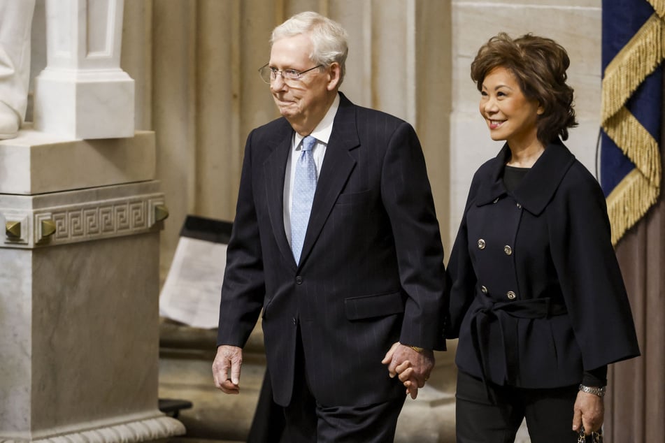 Former Senate Majority Leader Mitch McConnell (l) attends the inauguration of President Donald Trump with his wife Elaine Chao (r) in January, 2025.