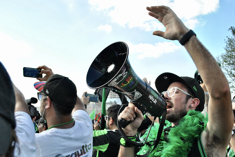 La Murga de Austin was on-site at the march and in the stadium, keeping the energy high all day and night,
