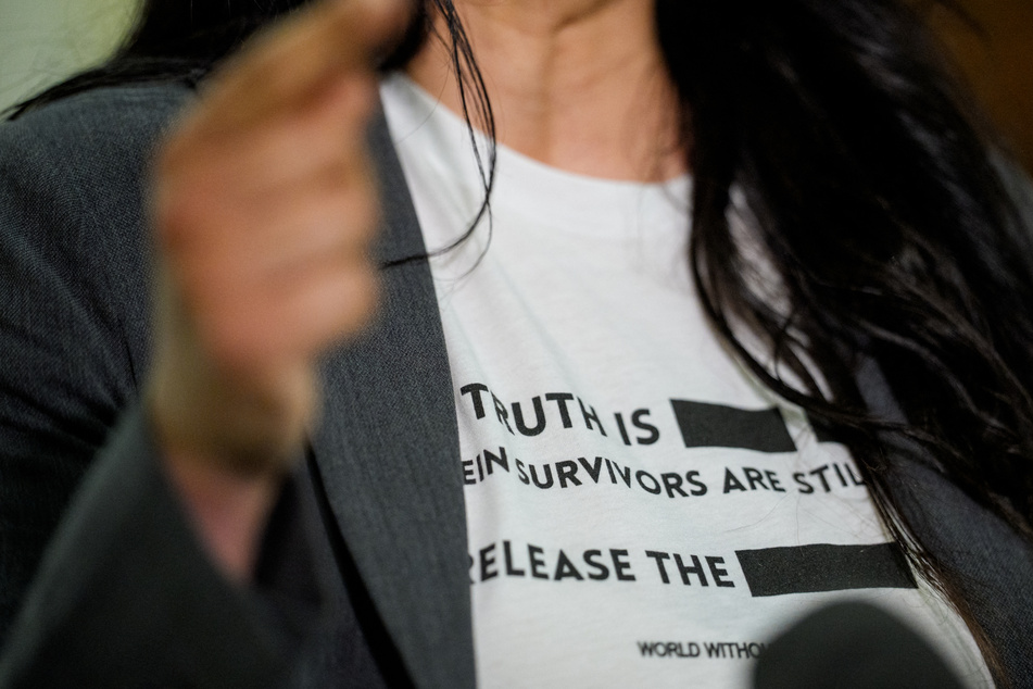 Epstein survivors gathered outside of the hearing room and spoke with reporters on Friday.