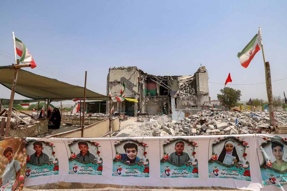 The building of the Shajareh Tayebeh primary school, destroyed in US-Israeli strikes, is pictured surrounded by rubble in Minab in Iran’s Hormozgan province on August 10, 2026.