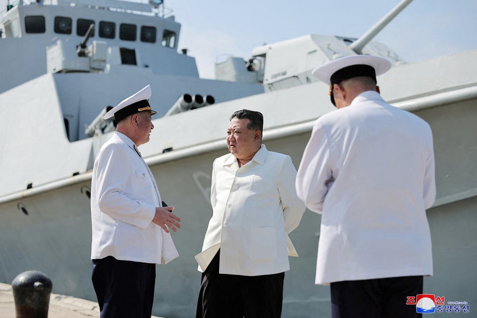 North Korean leader Kim Jong Un inspects the Guards 2nd Surface Ship Flotilla of the East Sea Fleet of the Navy of the Korean People's Army (KPA), in this undated photo released by North Korea's Korean Central News Agency on August 21, 2023.