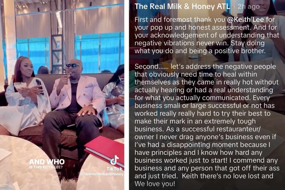 The now-deleted TikTok video response from The Real Milk & Honey showed the restaurant owner saying he'd never heard of Keith Lee.
