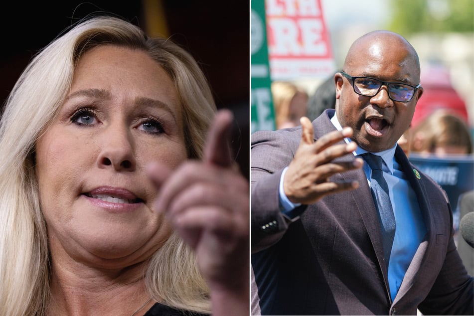 Congressman Jamaal Bowman (r.) responded to Marjorie Taylor Greene after she claimed she feels "threatened" by him after an interaction they had on Capitol Hill.