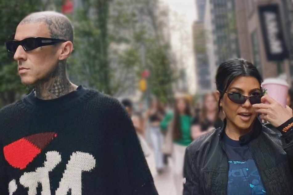Kourtney Kardashian hits the NYC streets with Travis Barker in Moto style