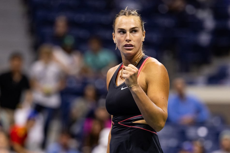 Aryna Sabalenka of Belarus in action against Polina Kudermetova of Russia in the second round of the women’s singles at the US Open at Arthur Ashe Stadium.