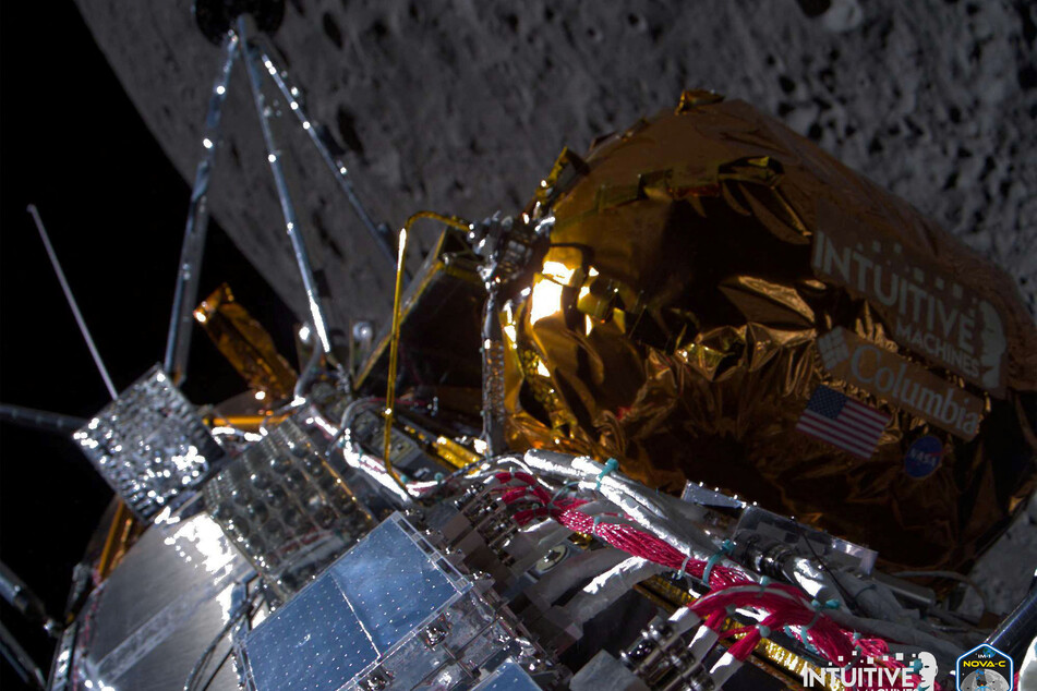 Intuitive Machines' Odysseus spacecraft passes over the near side of the Moon following lunar orbit insertion.