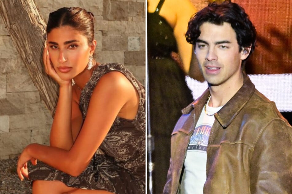 Joe Jonas (r.) and actor Laila Abdallah were seen getting flirty beachside in Greece!