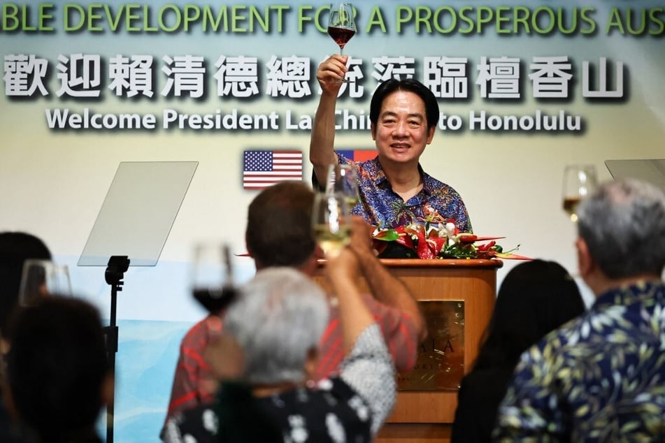 Taiwan's President Lai Ching-te makes a toast as he attends a dinner in Honolulu, Hawaii.