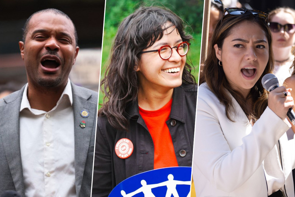 (From l. to r.): State Senator Jabari Brisport, Assembly candidate Claire Valdez, and State Senator Kristen Gonzalez are headed to the general election in November.