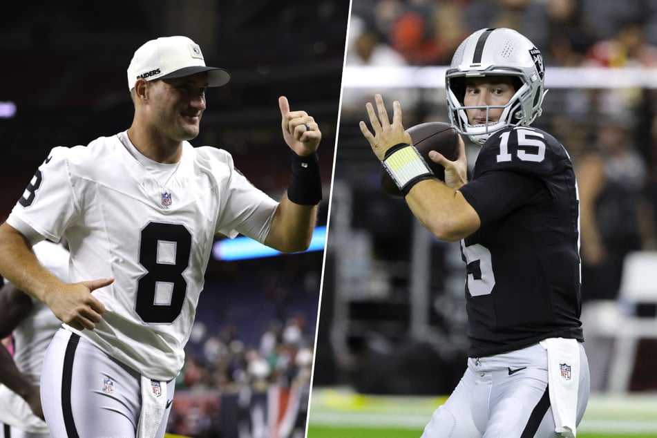 Quarterback Kirk Cousins (l.) will start for the Las Vegas Raiders over number one NFL draft pick Fernando Mendoza (r.).