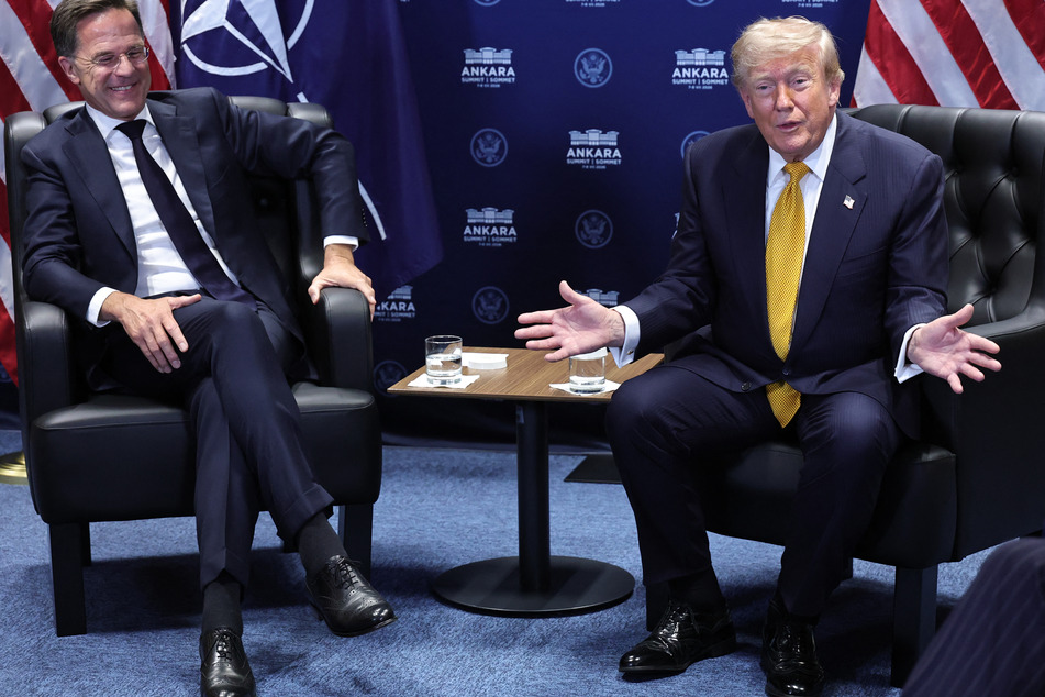 NATO Secretary General Mark Rutte (L) and President Donald Trump meet on the sidelines of the NATO summit in Ankara, on Wednesday.