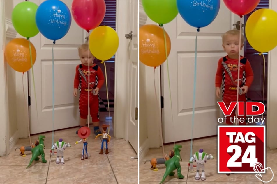 A group of Toy Story characters showed up to give this little boy the ultimate birthday surprise!