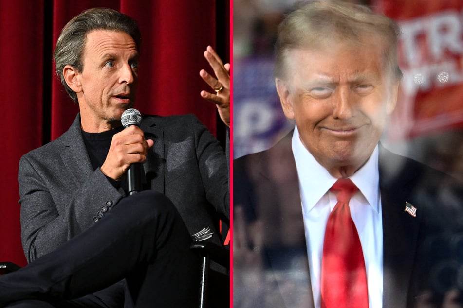 President-elect Trump (r.) has attack Seth Meyers on Truth Social for being a "moron" and directed threats at Comcast.