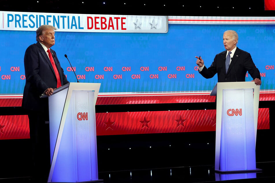 President Joe Biden (r.) and Republican presidential candidate, former President Donald Trump (l.) participate in the CNN Presidential Debate at the CNN Studios on Thursday in Atlanta, Georgia.