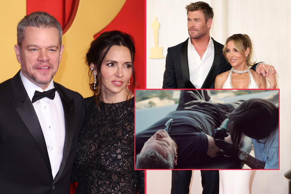 Chris Hemsworth holds Matt Damon's hand in pre-Oscars tattoo session