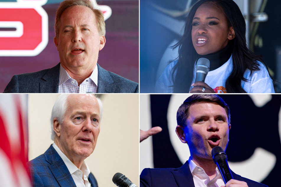 On the GOP side, Senator John Cornyn (bottom l.) is facing a tough challenge from Attorney General Ken Paxton (top l.), while the Democratic battle is between Congresswoman Jasmine Crockett (top r.) and state Representative James Talarico.