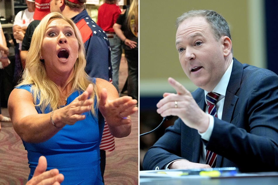 Lee Zeldin (r.), the head of President Donald Trump's Environmental Protection Agency (EPA) is now addressing concerns over "weather modification" as Marjorie Taylor Greene (l.) and others spread wild conspiracies.