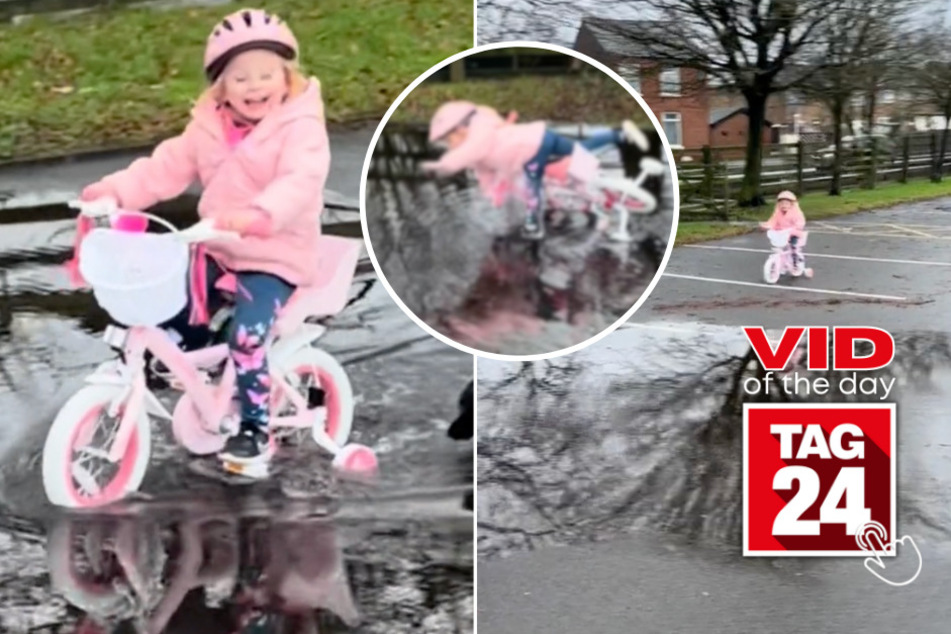 Viral Video of the Day for January 9, 2024: Giggly girl has epic biking fail
