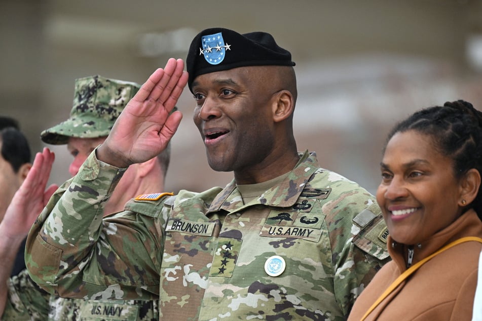 General Xavier T. Brunson salutes during a change-of-command ceremony for the United Nations Command, Combined Forces Command, and US Forces Korea at Camp Humphreys in Pyeongtaek on December 20, 2024.