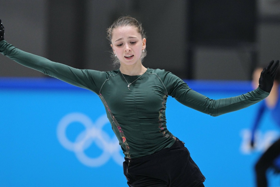 Russia's Kamila Valieva practicing during a training session at the Beijing Winter Olympics.