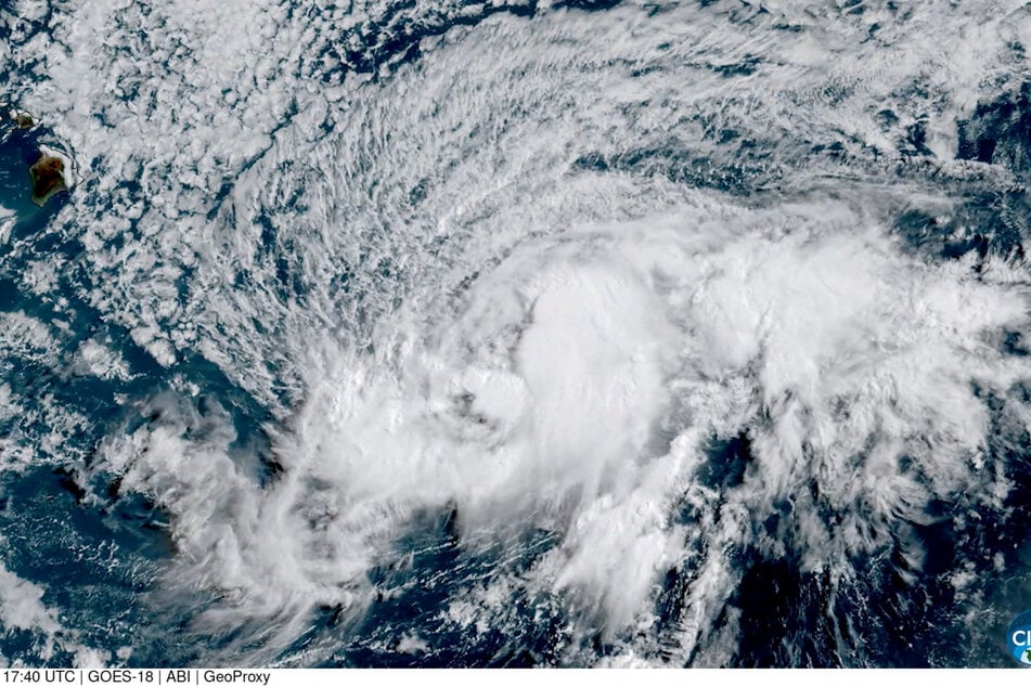 A satellite image shows Lala over the Pacific Ocean in a screengrab from a timelapse video taken between August 12 and August 13, 2026.