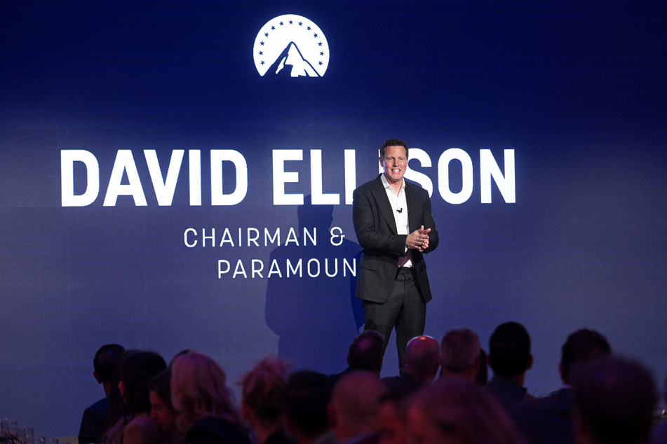 David Ellison, chairman and CEO of Paramount Skydance, speaks on stage during the New York Upfront Partnership Event at Storied NYC on April 22, 2026.
