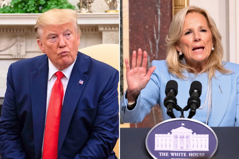 During a recent event in Atlanta, First Lady Jill Biden (r.) criticized Donald Trump as he runs for re-election against her husband, President Joe Biden.