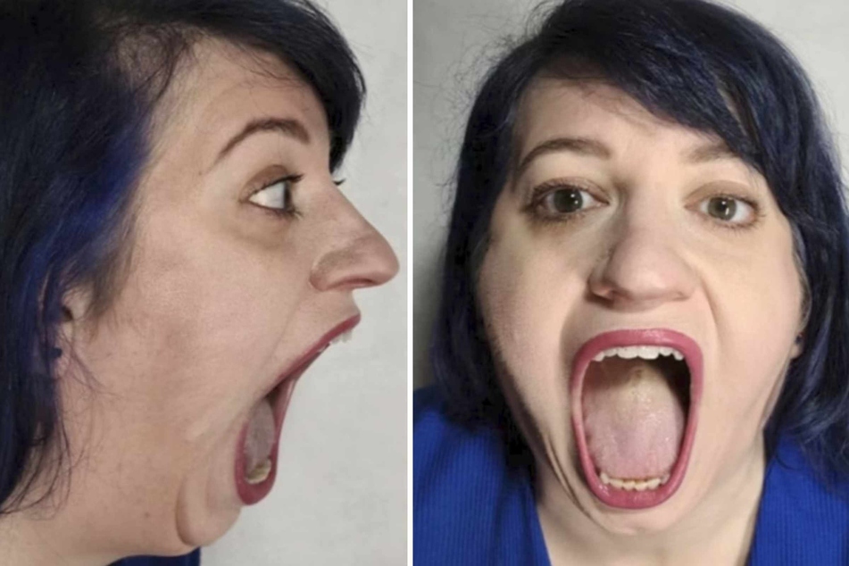 Her large mouth is apparently due to her large lower jaw, the bone of which is located at the back near the ear canal, thus allowing her a greater range of movement.