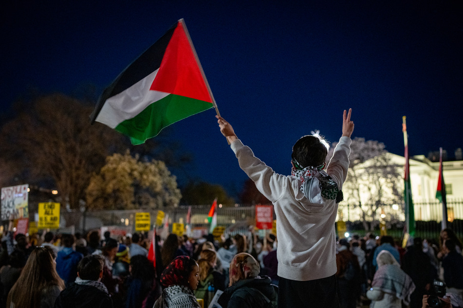 Protesters rally outside the White House against US support for Israel's atrocities in Palestine on March 18, 2025.