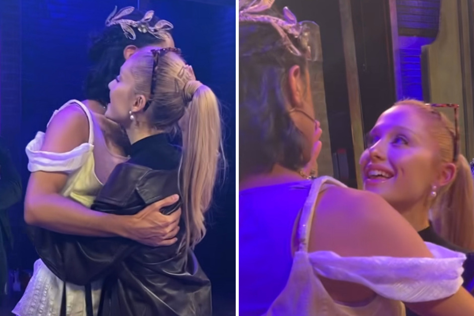 & Juliet star Matt Raffy received a hug from pop icon Ariana Grande (r.) after she attended the show on Broadway.