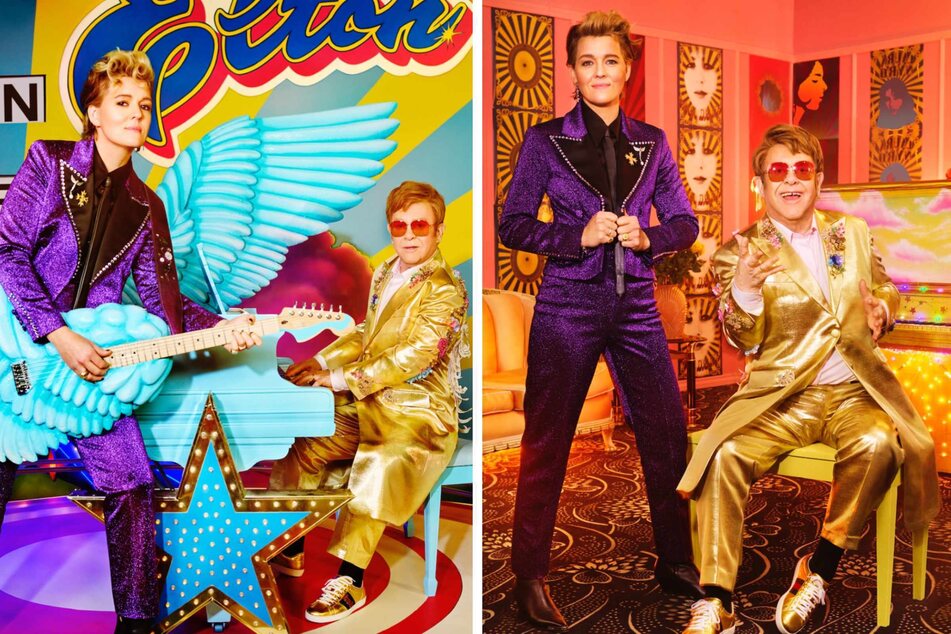 Elton John's (r.) Who Believes in Angels? is a collaboration with singer Brandi Carlile (l.) and co-written by John's long-time songwriting partner, Bernie Taupin.