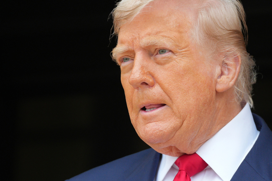 President Donald Trump speaks with the media before a bilateral meeting with Britain's Prime Minister Keir Starme in southwest Scotland on July 28, 2025.