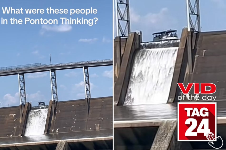 Today's Viral Video of the Day shows a terrifying moment when a pontoon boat nears the edge of dam in Alabama.