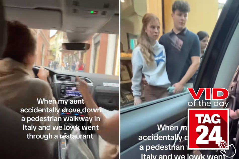 This woman almost drove right through an outdoor restaurant in Italy!