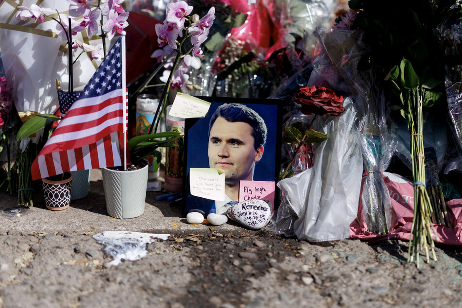 Items left at a memorial for Charlie Kirk at the headquarters of Turning Point USA on September 15, 2025 in Phoenix, Arizona.