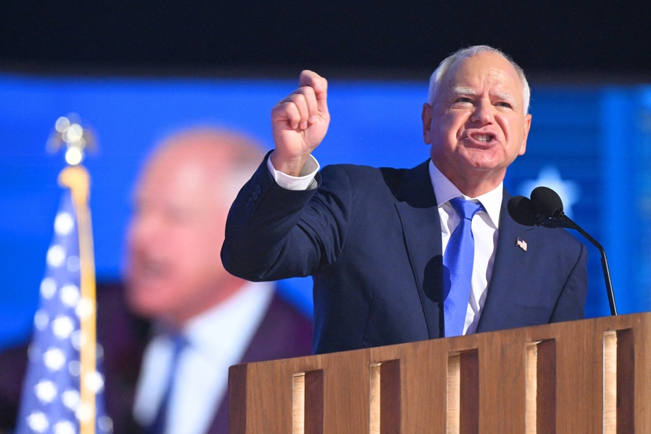 Democratic vice presidential candidate Tim Walz speaks on the third day of the Democratic National Convention in Chicago, Illinois on August 21, 2024.