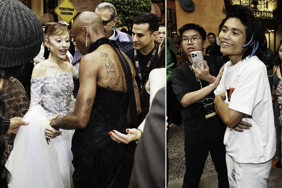 Johnson Wen (r.) has been deported from Singapore and barred from returning after ambushing Ariana Grande (l.) at the premiere of the film Wicked: For Good.