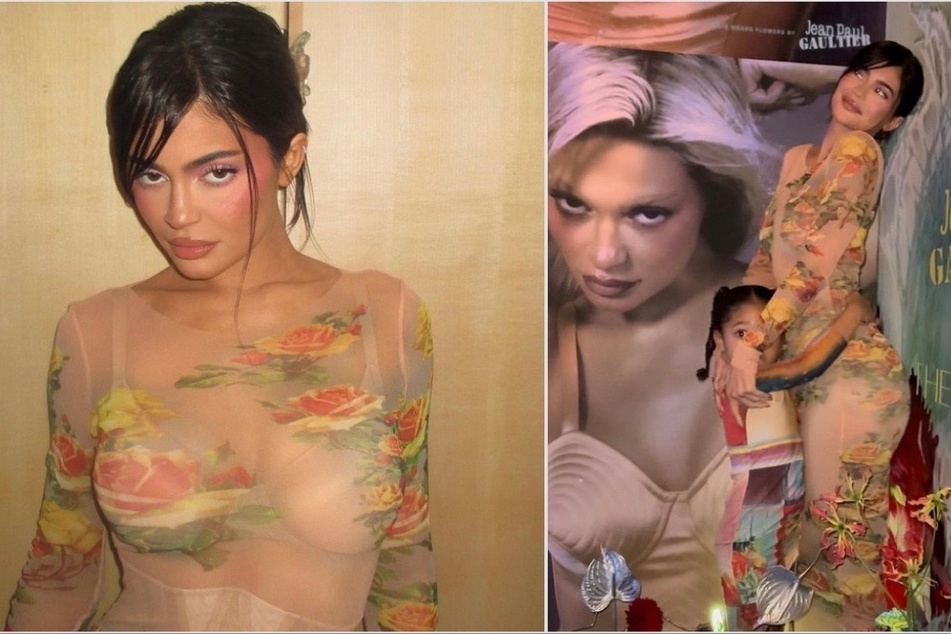 Kylie Jenner and Stormi match in florals for JPG launch party